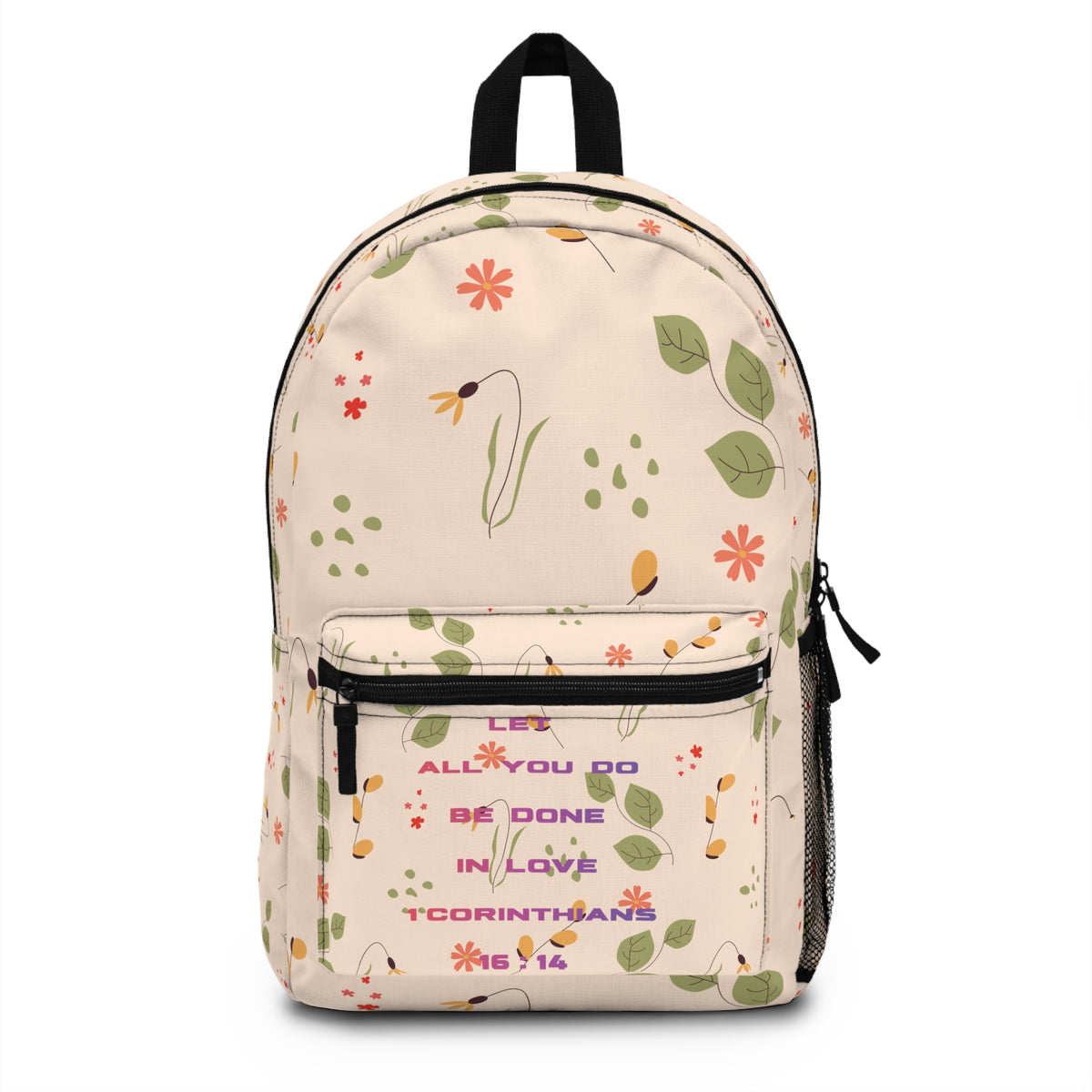 1 Corinthians 16:14 Floral Inspirational Backpack — Do Everything in Love