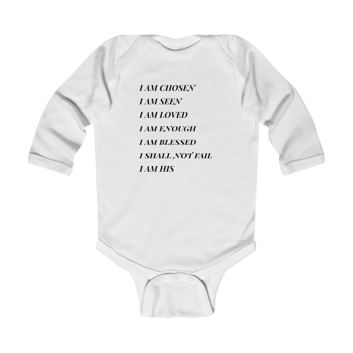 Christian Affirmation Infant Bodysuit — “I Am Chosen, I Am Loved” Long Sleeve Baby Onesie