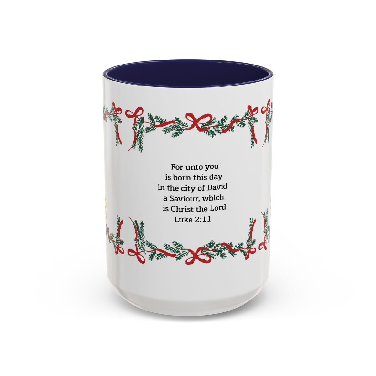 Christmas Scripture Coffee Mug — Luke 2:11 Holiday Accent Mug with Garland & Tree