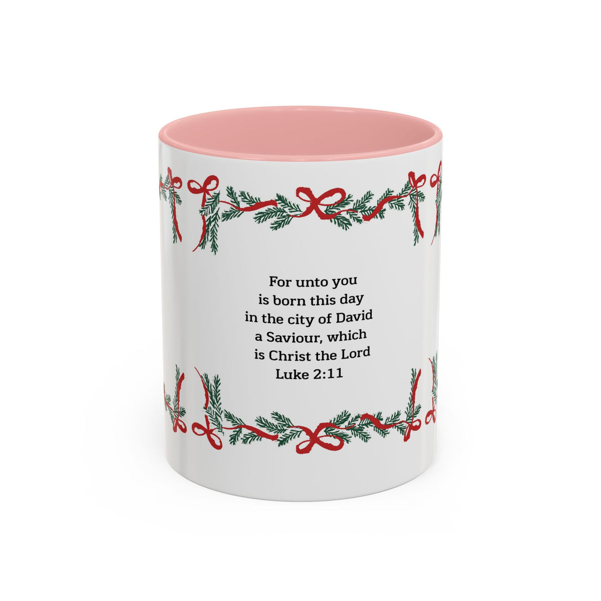Christmas Scripture Coffee Mug — Luke 2:11 Holiday Accent Mug with Garland & Tree
