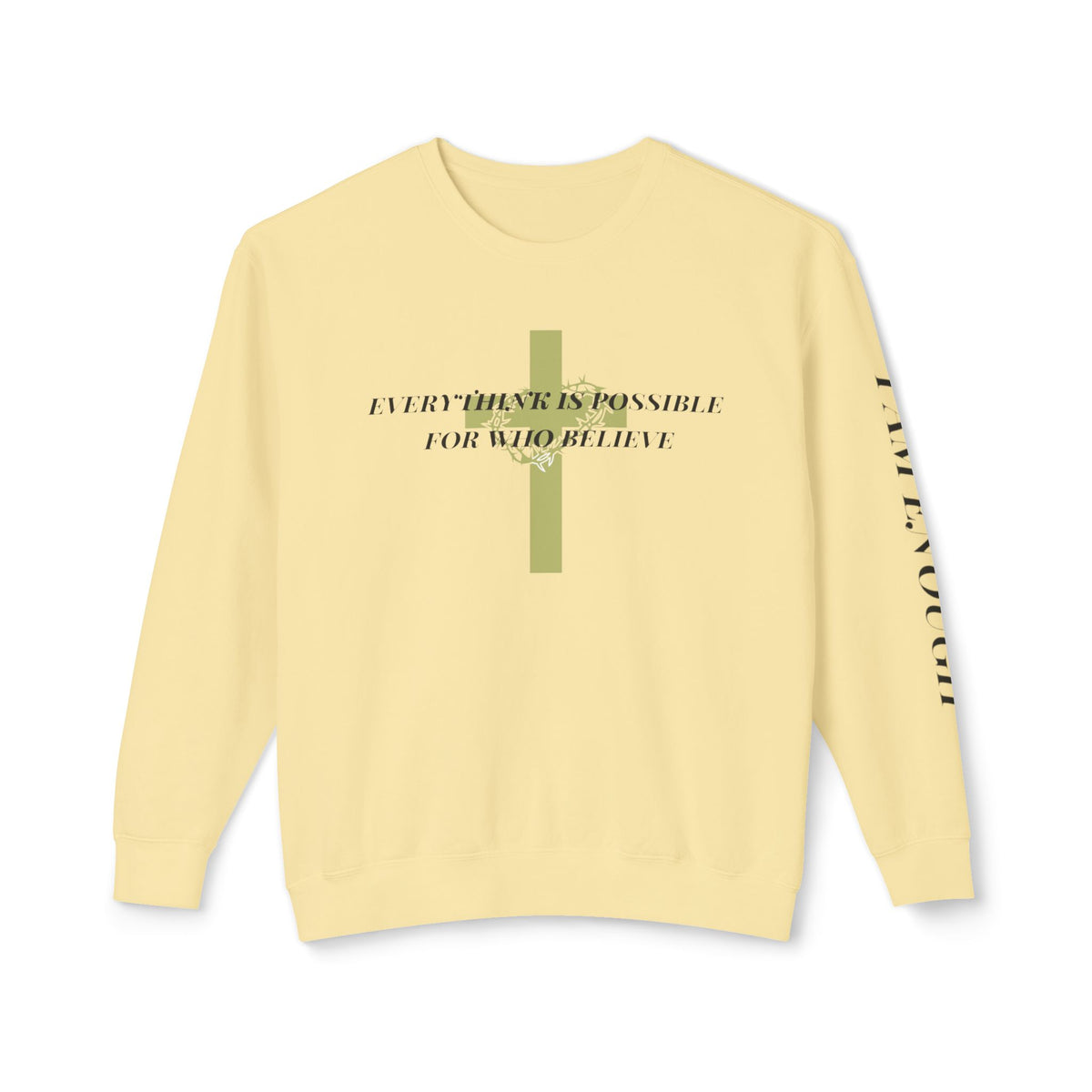 Christian Cross Crewneck Sweatshirt — "Everything Is Possible for Those Who Believe"