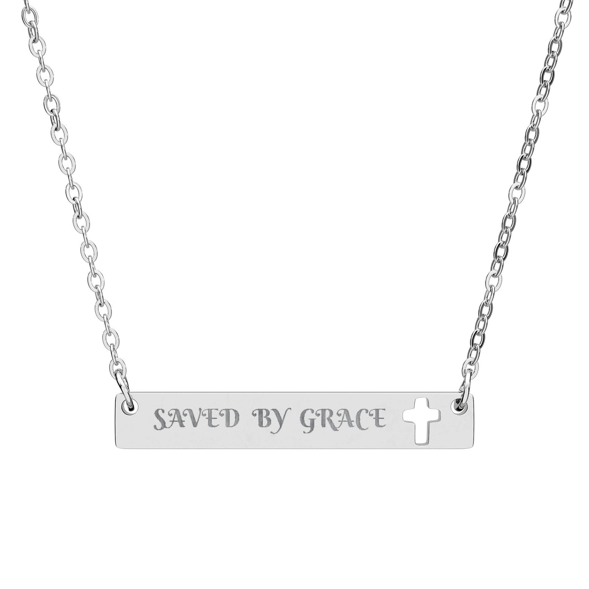 Engravable Cutout Cross Bar Necklace — Personalized Faith Pendant
