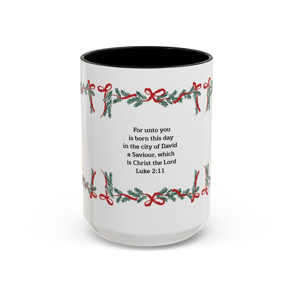 Christmas Scripture Coffee Mug — Luke 2:11 Holiday Accent Mug with Garland & Tree
