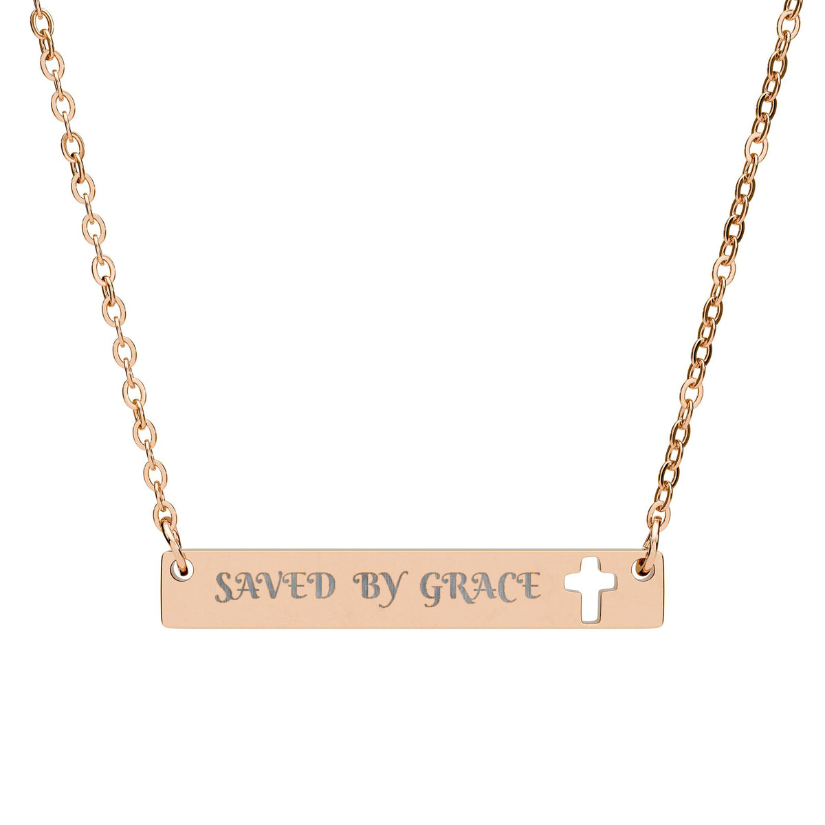 Engravable Cutout Cross Bar Necklace — Personalized Faith Pendant
