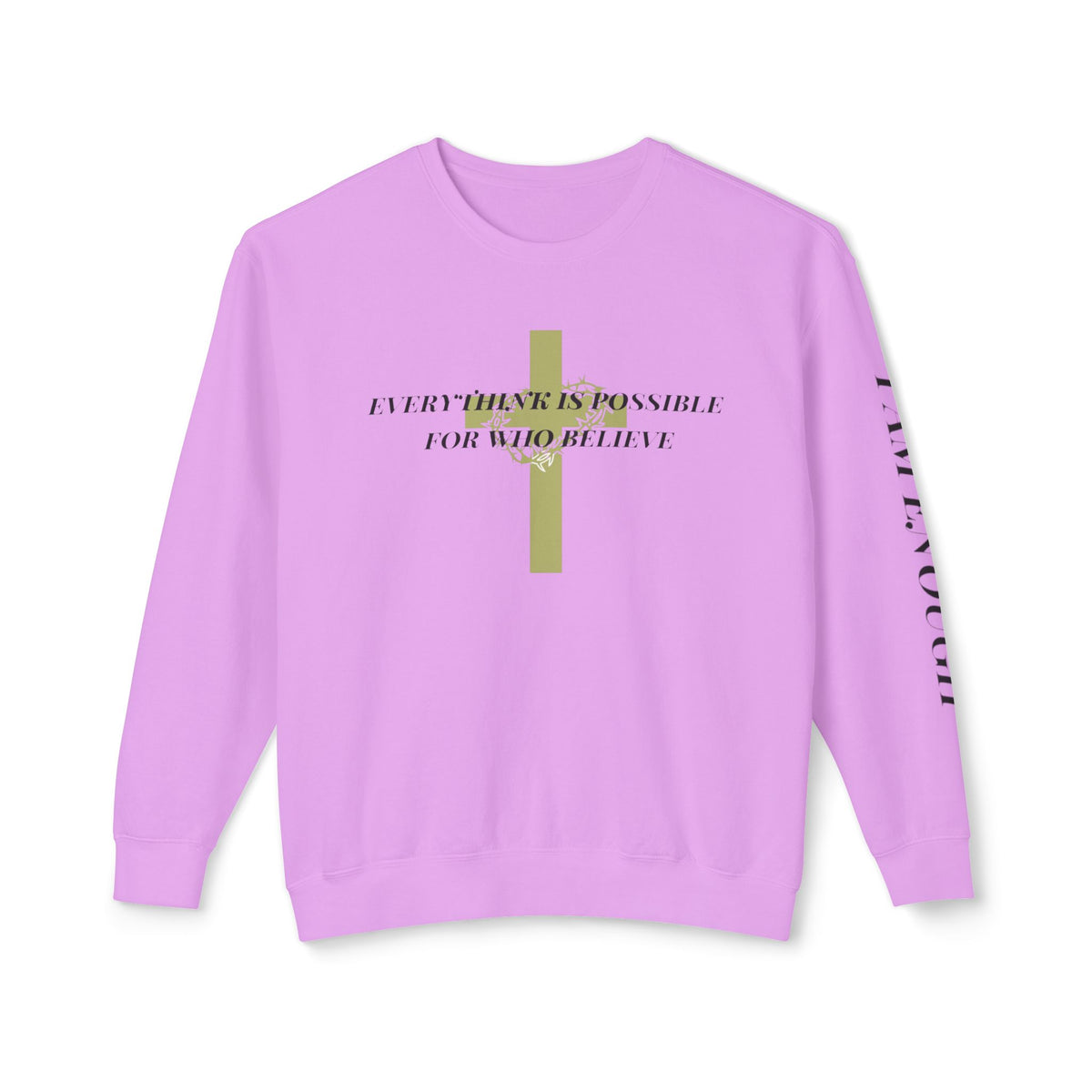 Christian Cross Crewneck Sweatshirt — "Everything Is Possible for Those Who Believe"