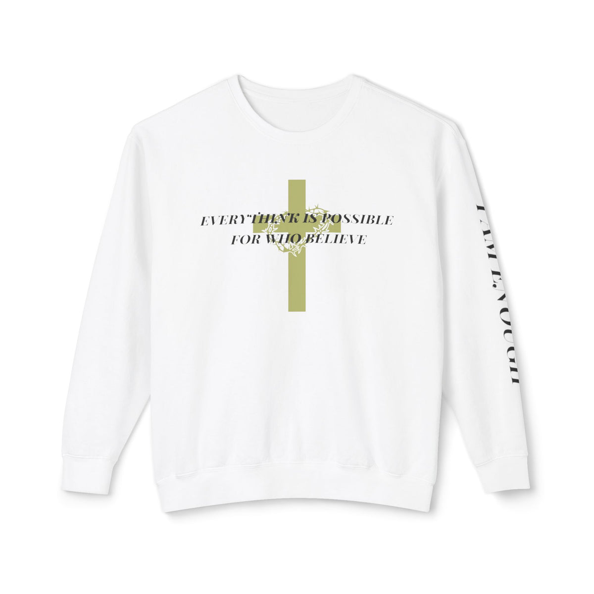 Christian Cross Crewneck Sweatshirt — "Everything Is Possible for Those Who Believe"