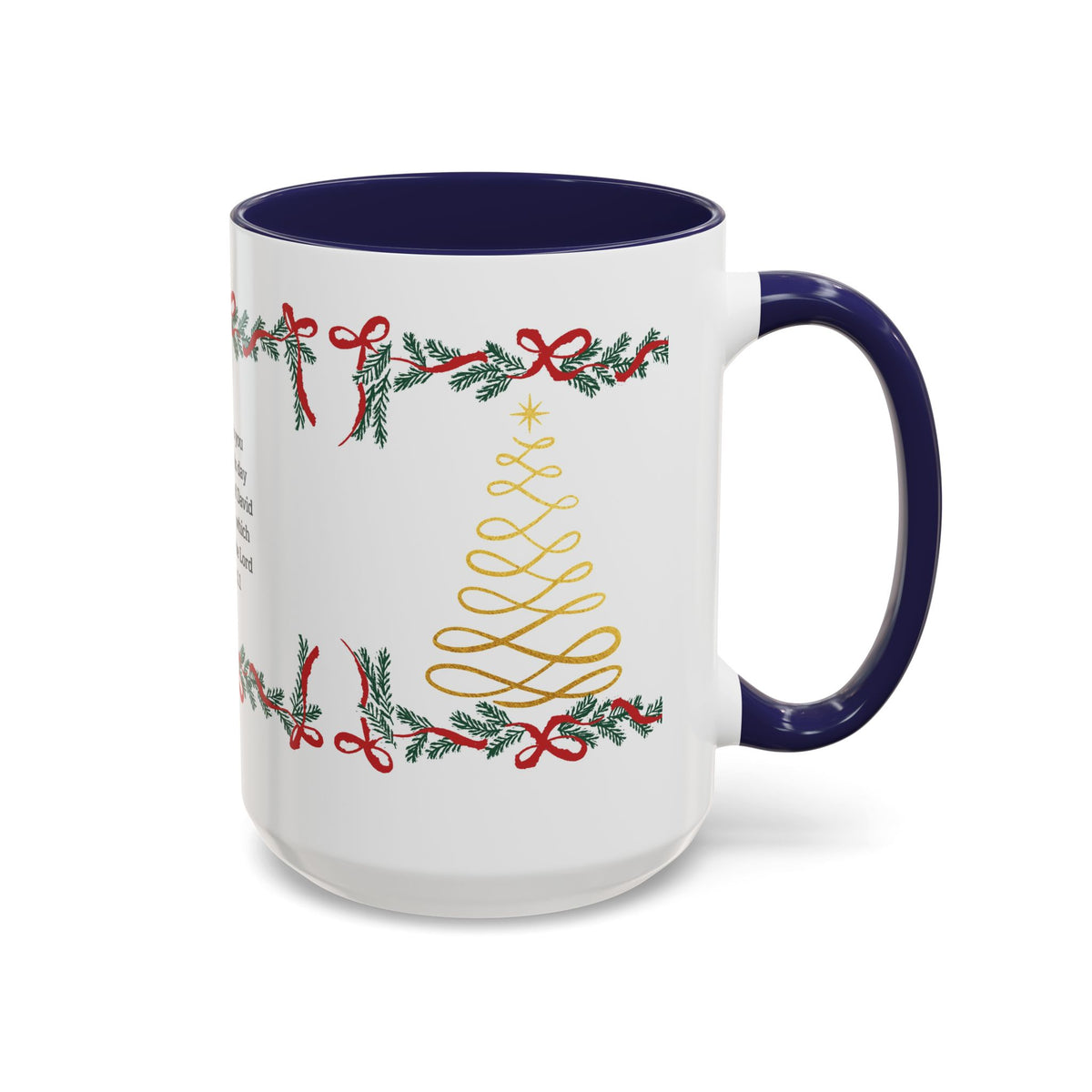 Christmas Scripture Coffee Mug — Luke 2:11 Holiday Accent Mug with Garland & Tree