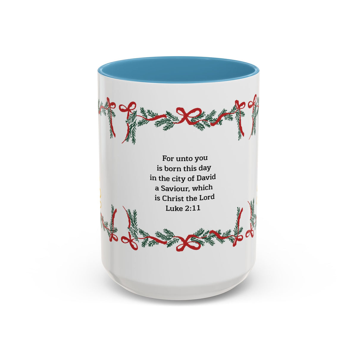 Christmas Scripture Coffee Mug — Luke 2:11 Holiday Accent Mug with Garland & Tree
