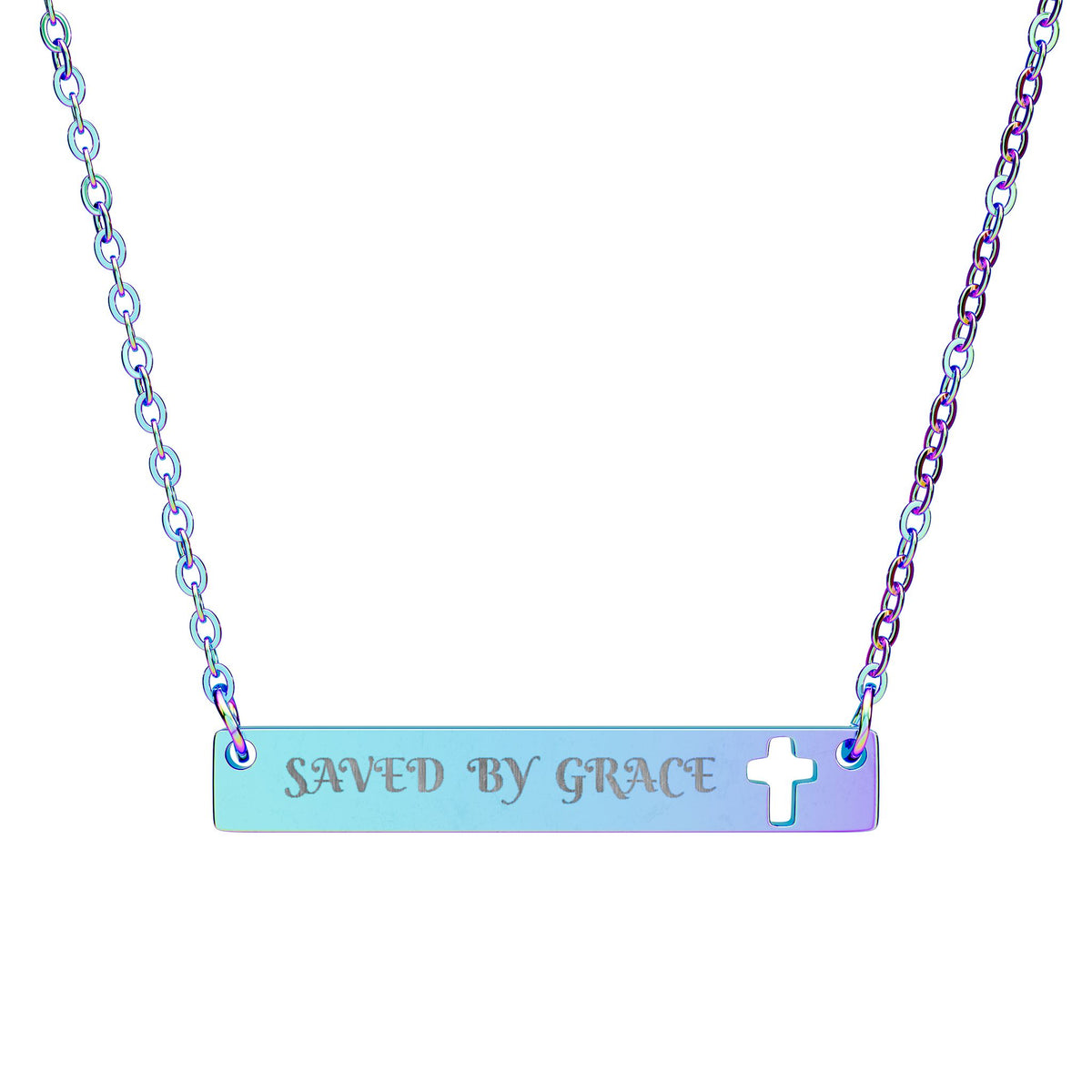 Engravable Cutout Cross Bar Necklace — Personalized Faith Pendant