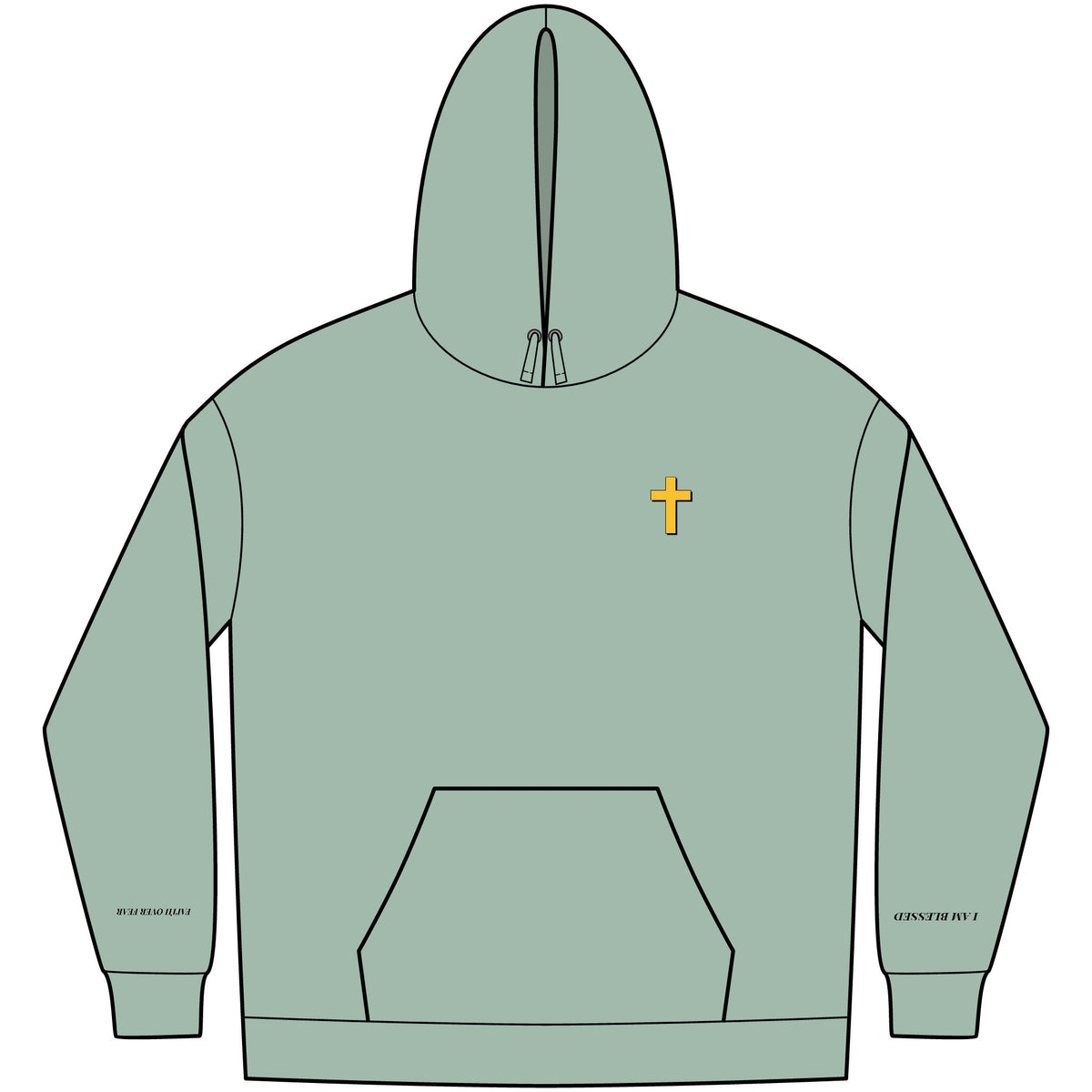 Christian Affirmation Hoodie — Small Gold Cross & Back Text: "I AM CHOSEN" Inspirational Pullover