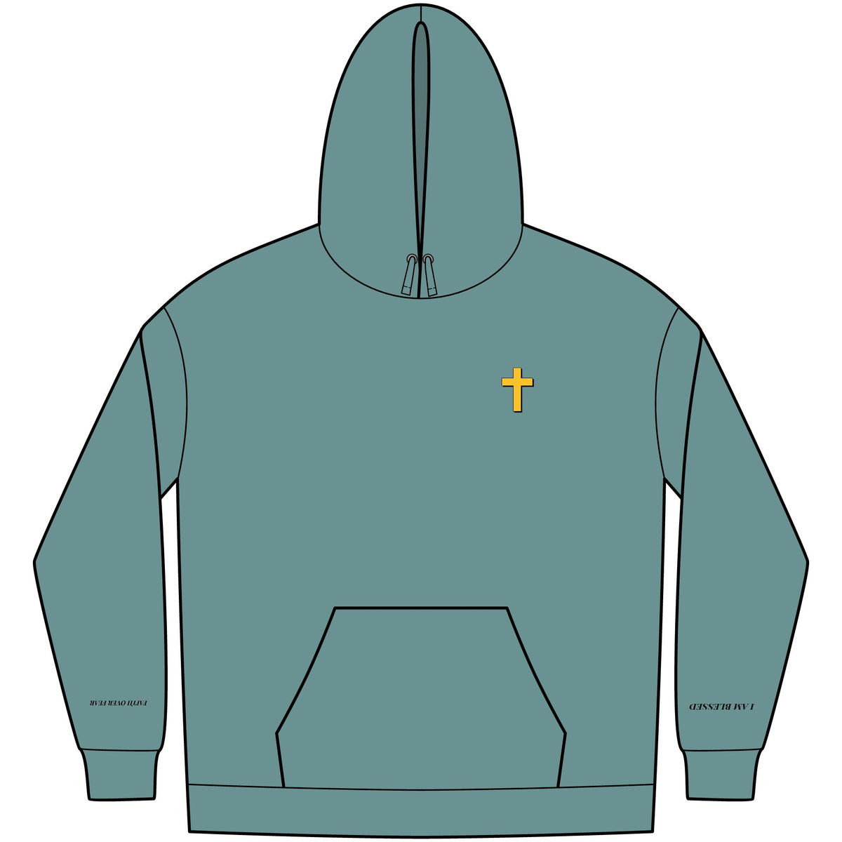Christian Affirmation Hoodie — Small Gold Cross & Back Text: "I AM CHOSEN" Inspirational Pullover