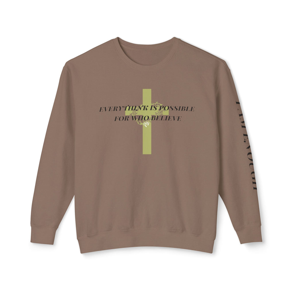 Christian Cross Crewneck Sweatshirt — "Everything Is Possible for Those Who Believe"