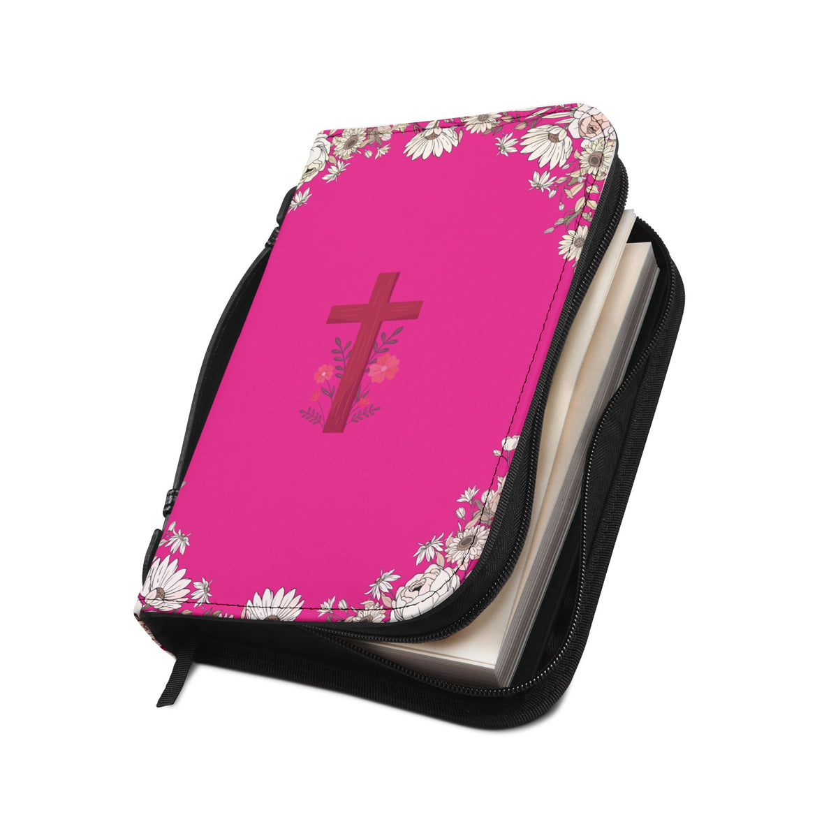 Pink Floral Bible Cover with Cross | Zippered Scripture Tote
