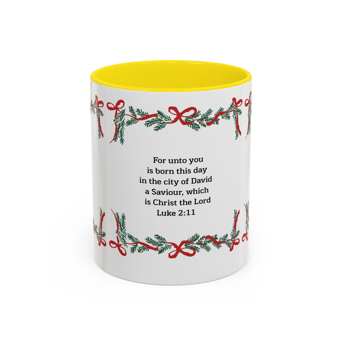 Christmas Scripture Coffee Mug — Luke 2:11 Holiday Accent Mug with Garland & Tree