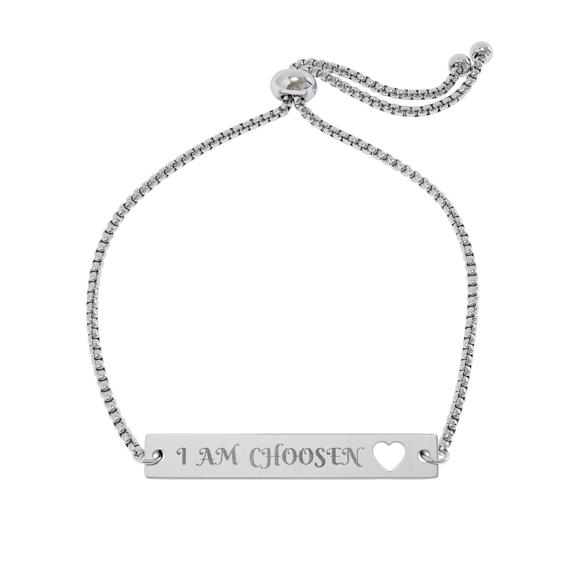 Engravable Heart Bar Bracelet — Adjustable Rose Gold Inspirational Jewelry ("I AM CHOSEN")