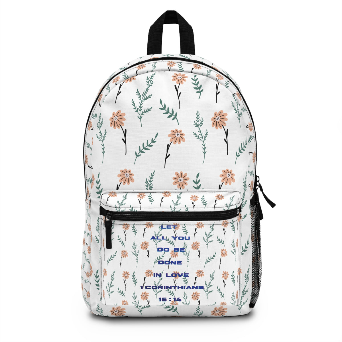 1 Corinthians 16:14 'Let All You Do Be Done in Love' Floral Backpack — Christian Scripture Bag