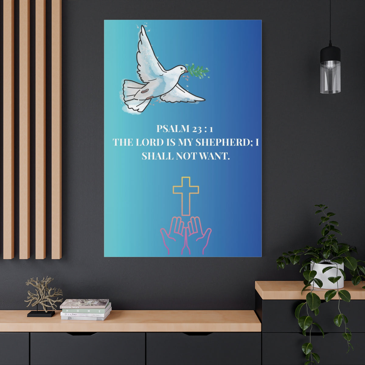 Canvas Wall Art - Psalm 23:1 Dove & Cross Christian Decor
