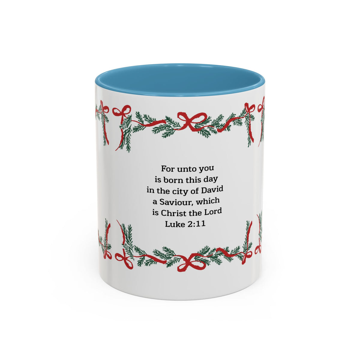 Christmas Scripture Coffee Mug — Luke 2:11 Holiday Accent Mug with Garland & Tree
