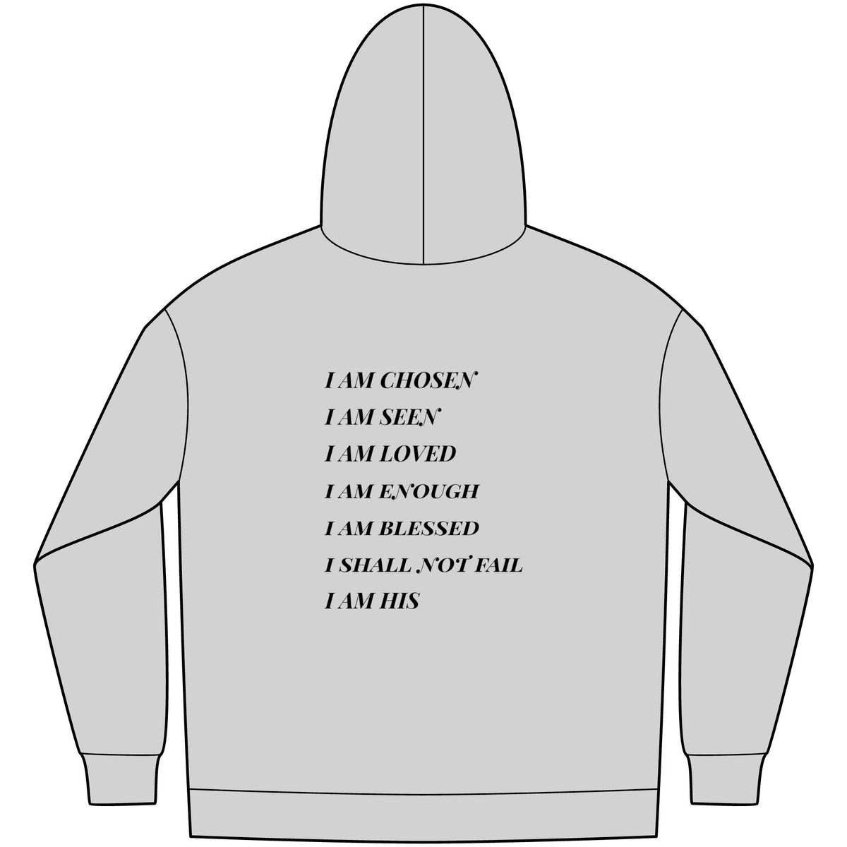 Christian Affirmation Hoodie — Small Gold Cross & Back Text: "I AM CHOSEN" Inspirational Pullover