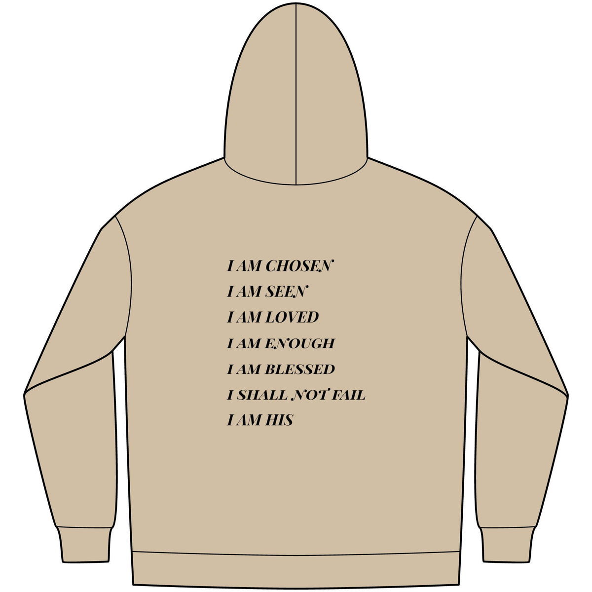 Christian Affirmation Hoodie — Small Gold Cross & Back Text: "I AM CHOSEN" Inspirational Pullover