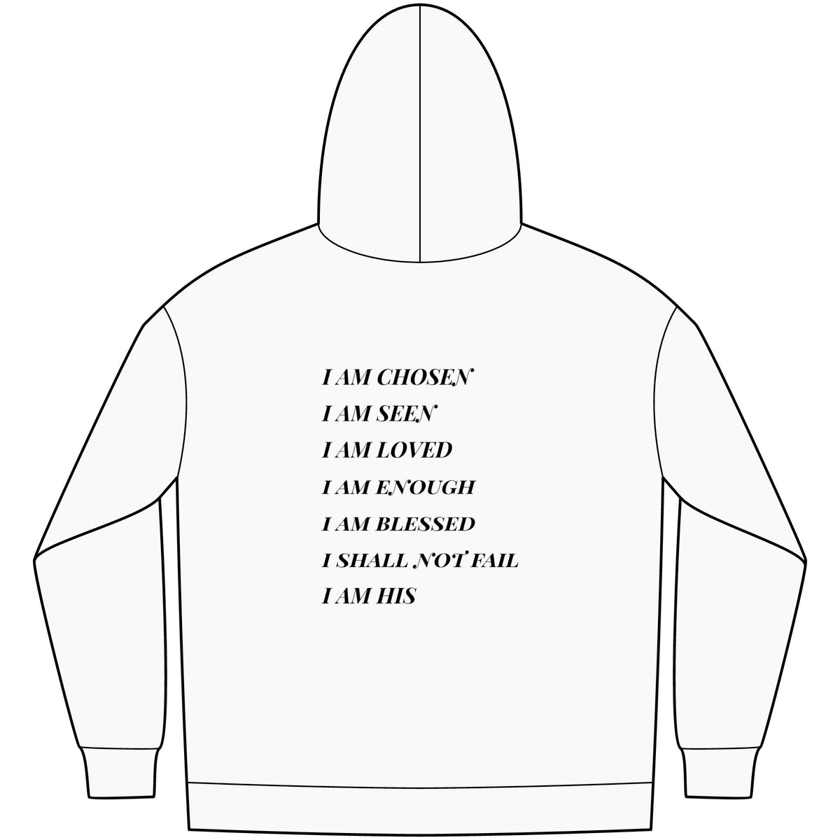 Christian Affirmation Hoodie — Small Gold Cross & Back Text: "I AM CHOSEN" Inspirational Pullover