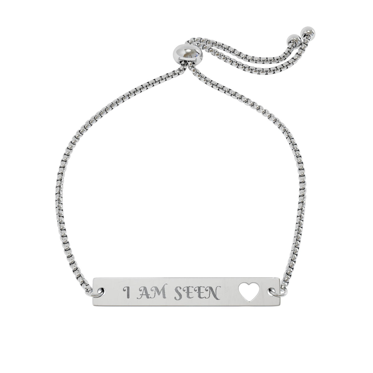 Engravable Heart Bar Bracelet — Adjustable Personalized Nameplate