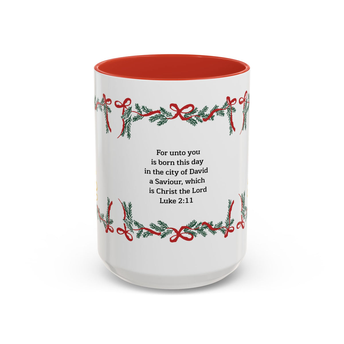Christmas Scripture Coffee Mug — Luke 2:11 Holiday Accent Mug with Garland & Tree