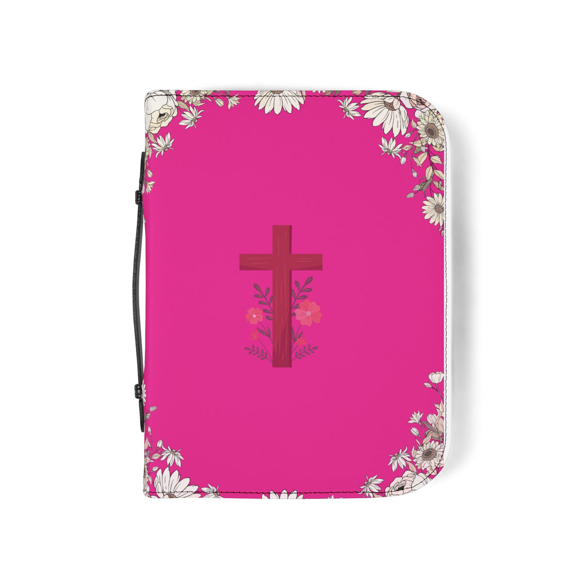Pink Floral Bible Cover with Cross | Zippered Scripture Tote