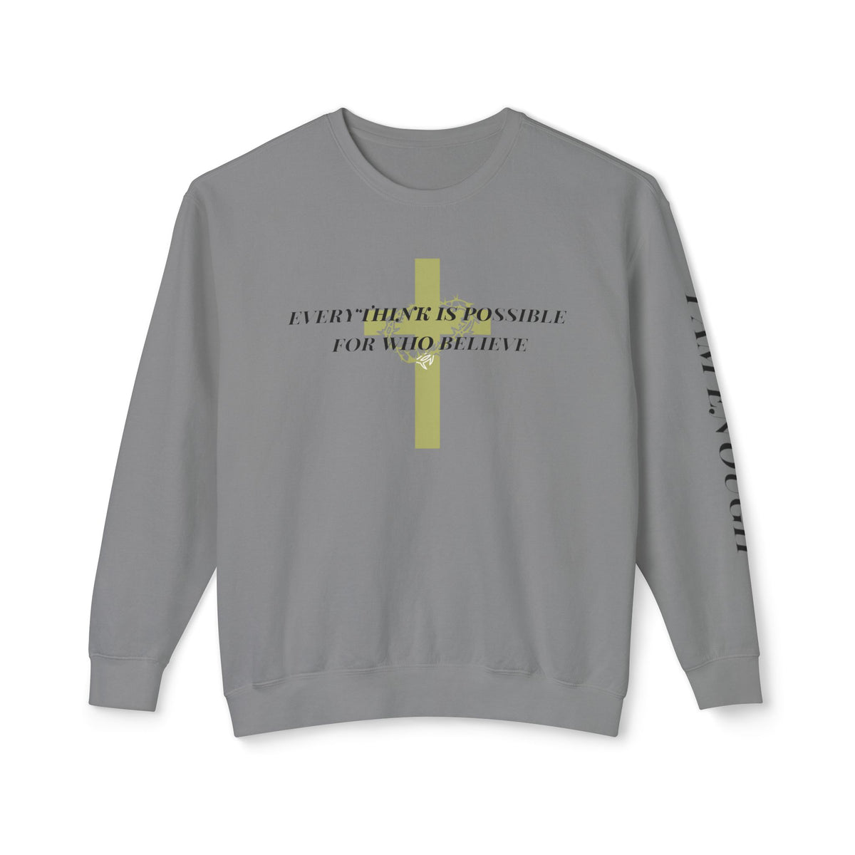 Christian Cross Crewneck Sweatshirt — "Everything Is Possible for Those Who Believe"