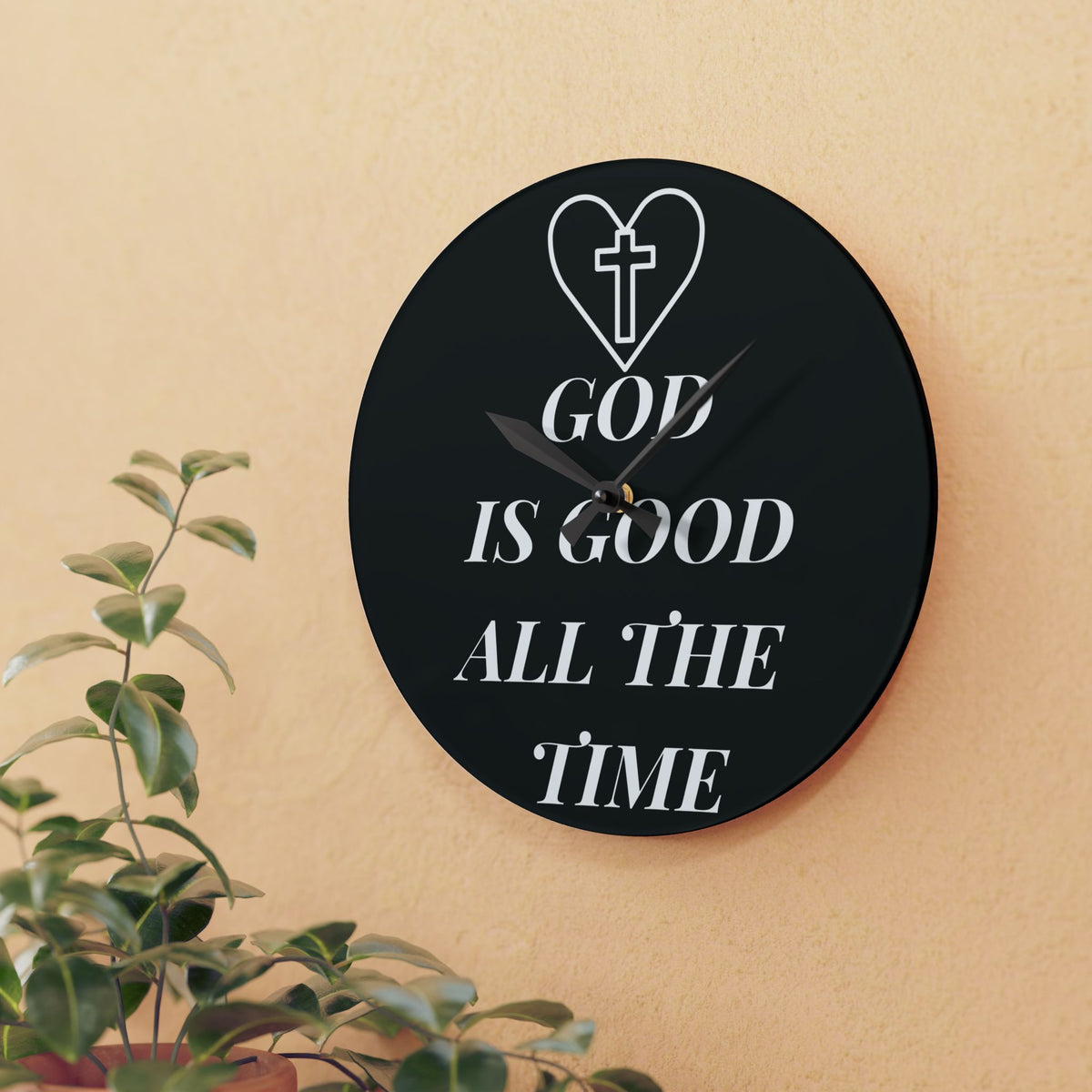 Acrylic Wall Clock - "God Is Good All The Time" Christian Cross Heart Religious Home Decor