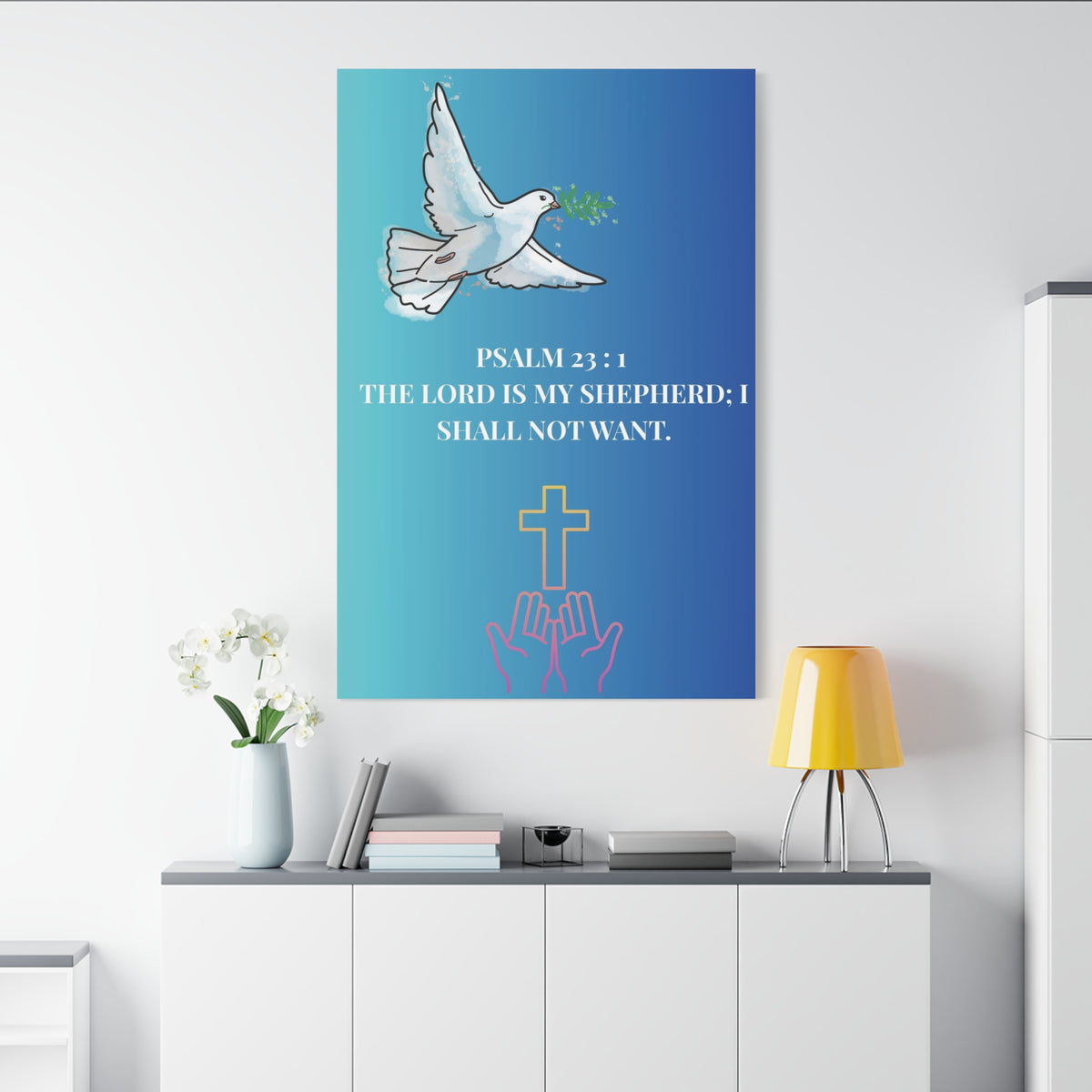 Canvas Wall Art - Psalm 23:1 Dove & Cross Christian Decor