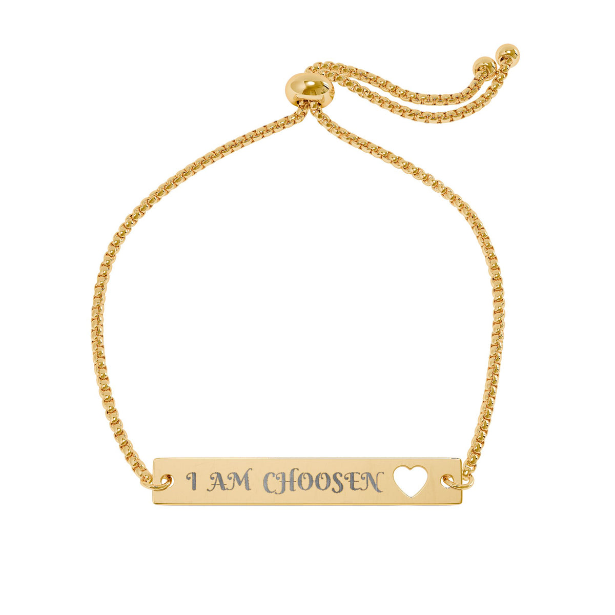 Engravable Heart Bar Bracelet — Adjustable Rose Gold Inspirational Jewelry ("I AM CHOSEN")