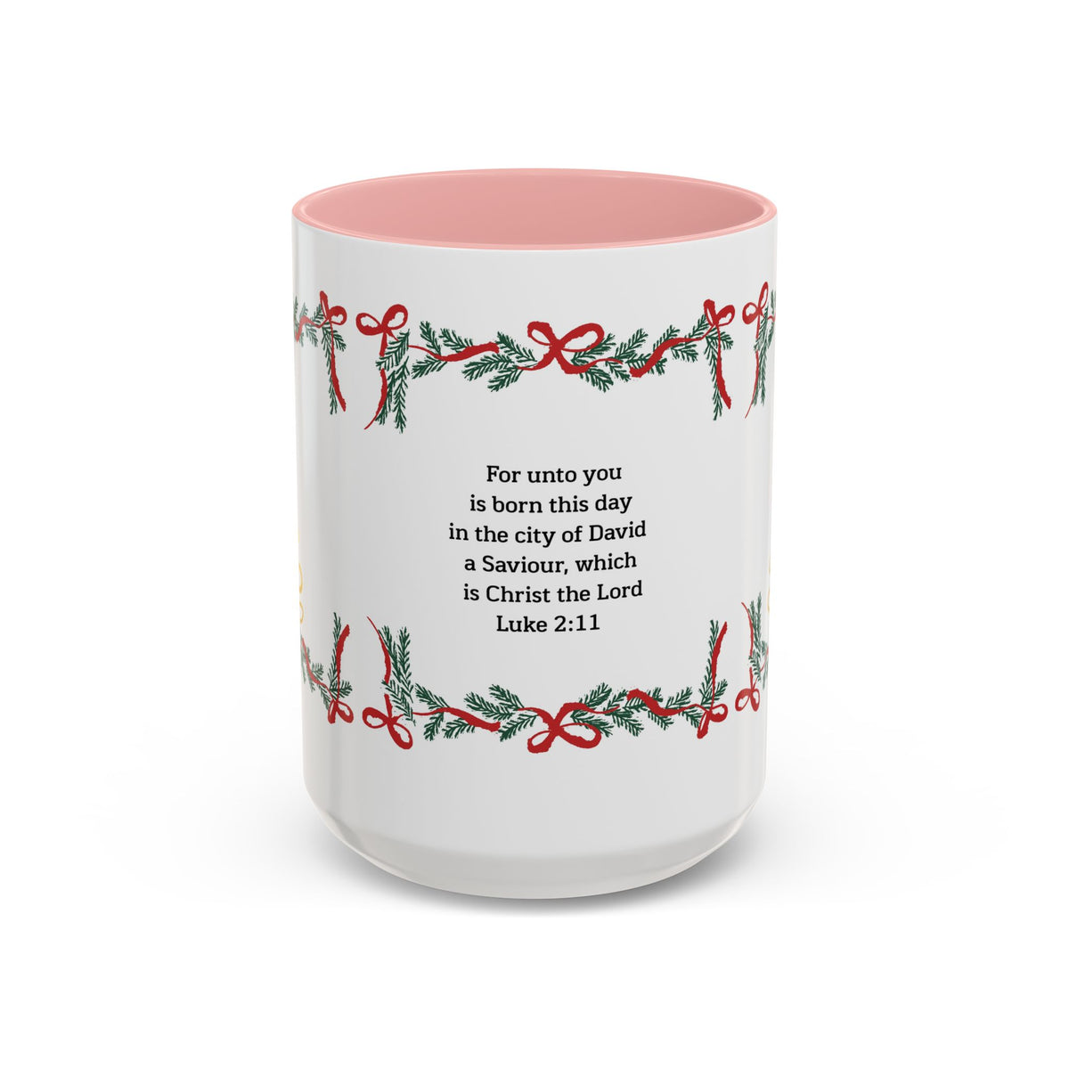 Christmas Scripture Coffee Mug — Luke 2:11 Holiday Accent Mug with Garland & Tree