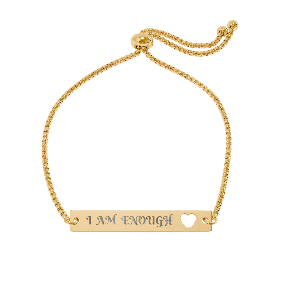 Adjustable Engraved Heart Bar Bracelet — "I AM ENOUGH" Personalized Rose Gold