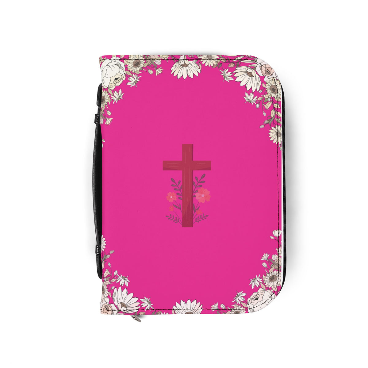 Pink Floral Bible Cover with Cross | Zippered Scripture Tote