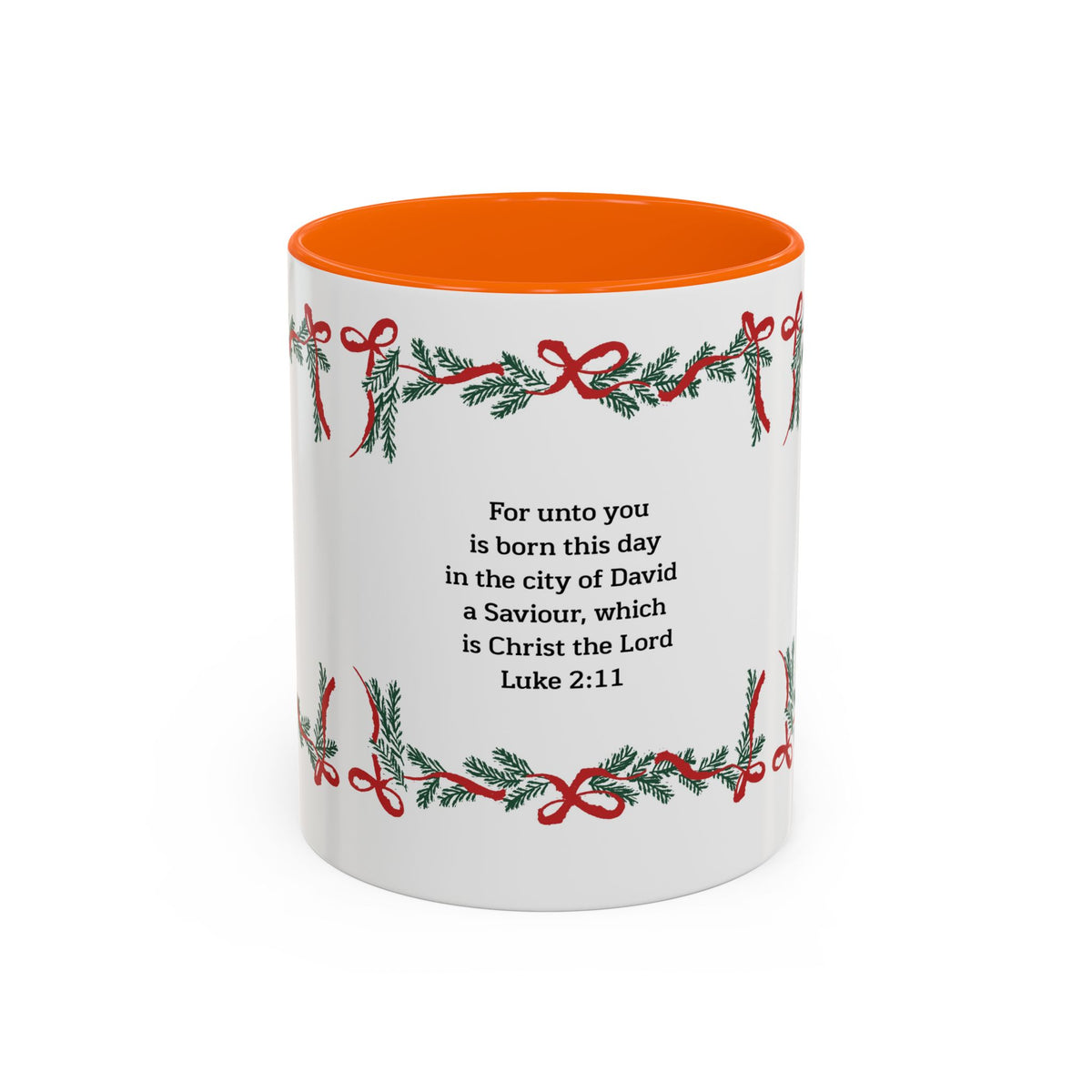 Christmas Scripture Coffee Mug — Luke 2:11 Holiday Accent Mug with Garland & Tree
