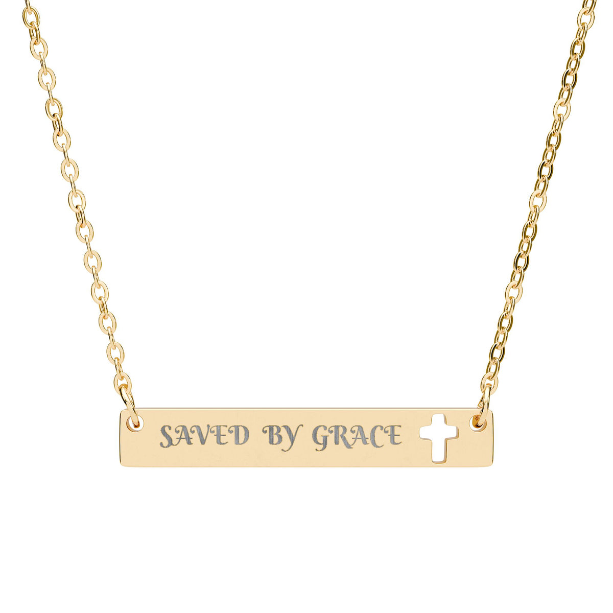 Engravable Cutout Cross Bar Necklace — Personalized Faith Pendant
