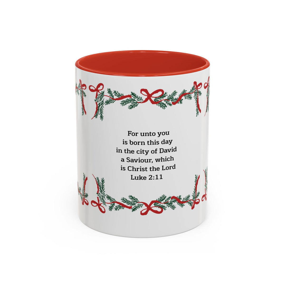 Christmas Scripture Coffee Mug — Luke 2:11 Holiday Accent Mug with Garland & Tree