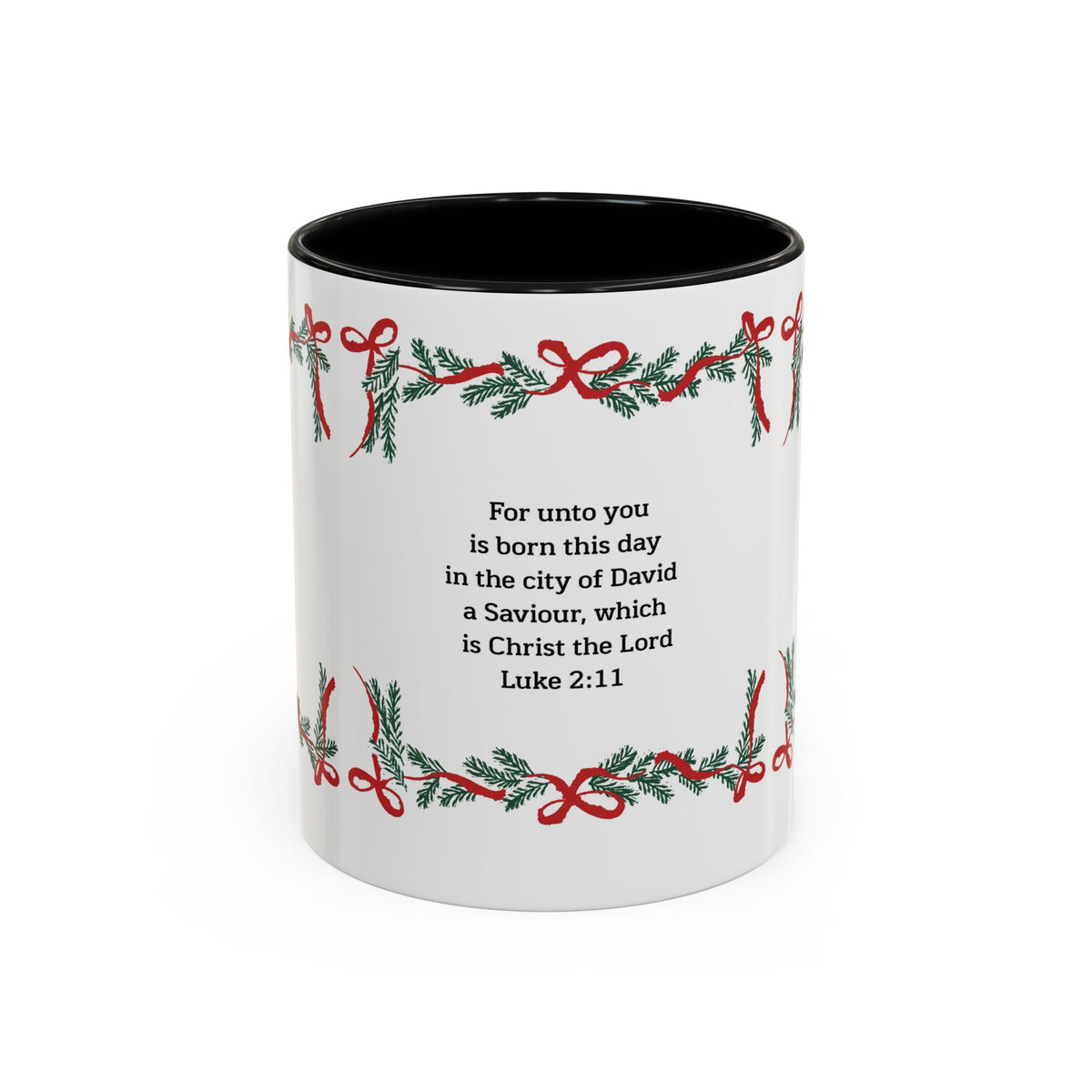 Christmas Scripture Coffee Mug — Luke 2:11 Holiday Accent Mug with Garland & Tree