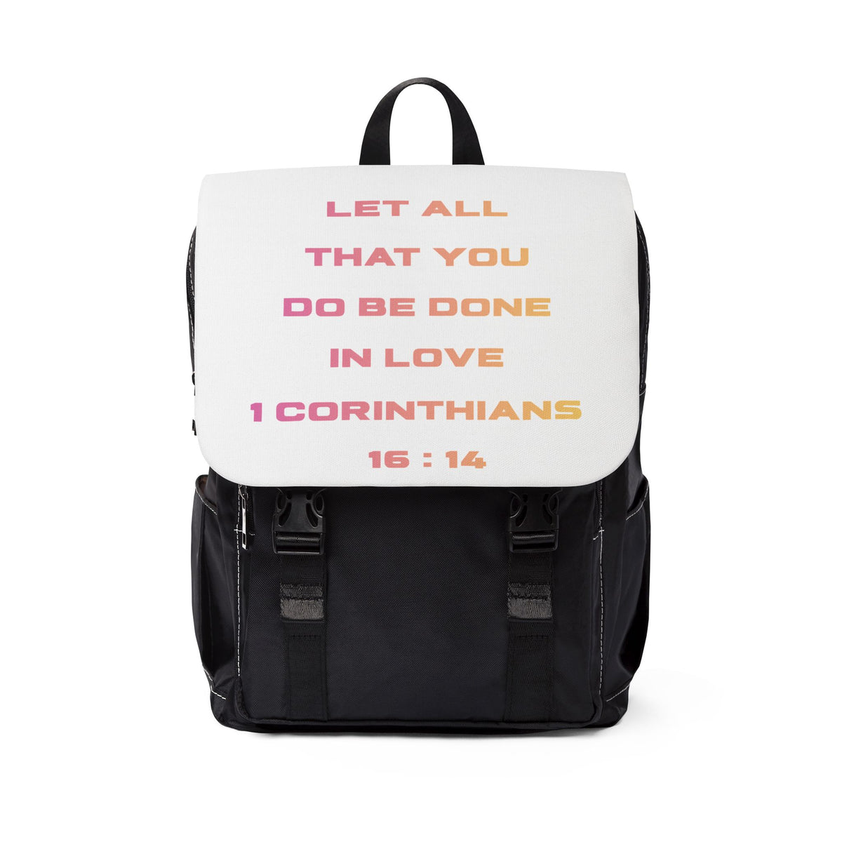 1 Corinthians 16:14 Love Quote Backpack — Inspirational Christian Shoulder Backpack