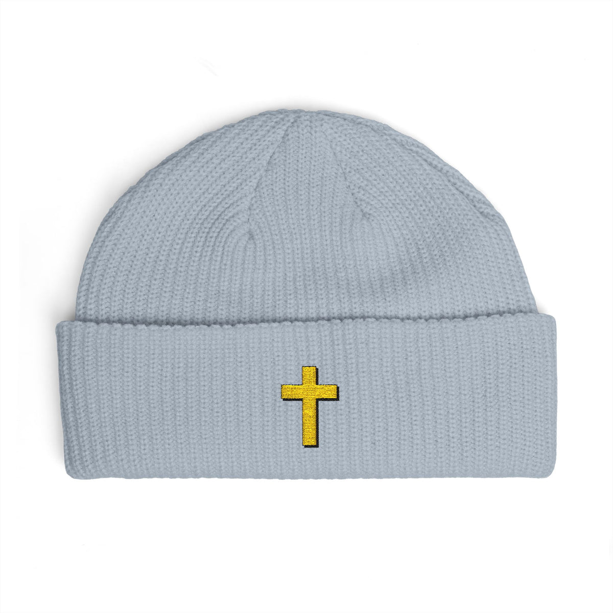 Gold Cross Cuff Beanie — Religious Knit Hat for Church, Prayer & Christmas Gifts