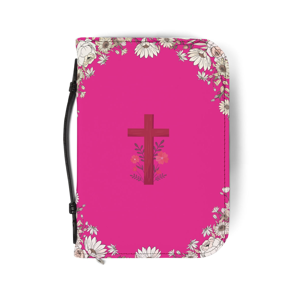 Pink Floral Bible Cover with Cross | Zippered Scripture Tote